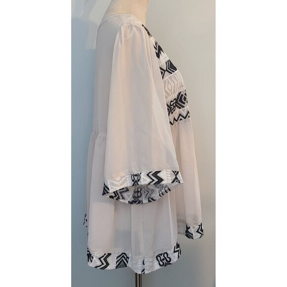 Knox Rose Womens XL Boho Embroidered Tribal Print Empire Waist Blouse Sheer - Picture 3 of 10